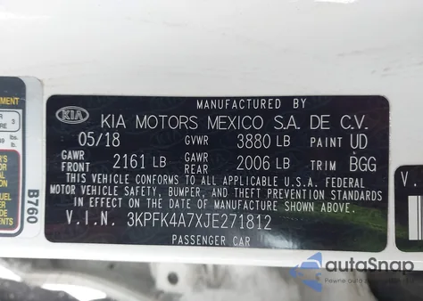 2018 Kia Forte Lx from USA, damaged, VIN 3KPFK4A7XJE271812